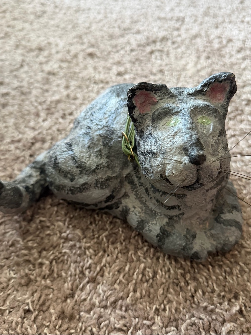 Vintage Handmade Gray Tabby Cat Figurine Paper Mache